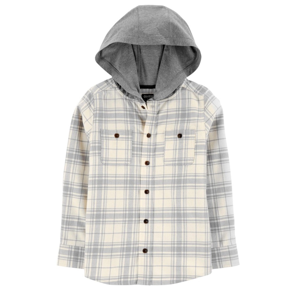 OshKosh Boys Plaid Flannel Hooded Button Down Shirt